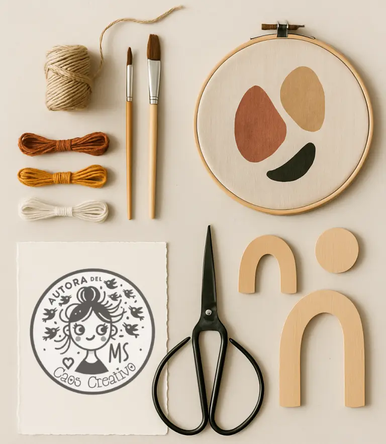 Materiales de bricolaje y herramientas para reformas económicas y manualidades DIY, con el logotipo de Hogar Caótico, ideales para renovar baños y cocinas.